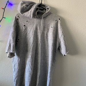 Pacsun Box fit Light grey Distressed hoodie